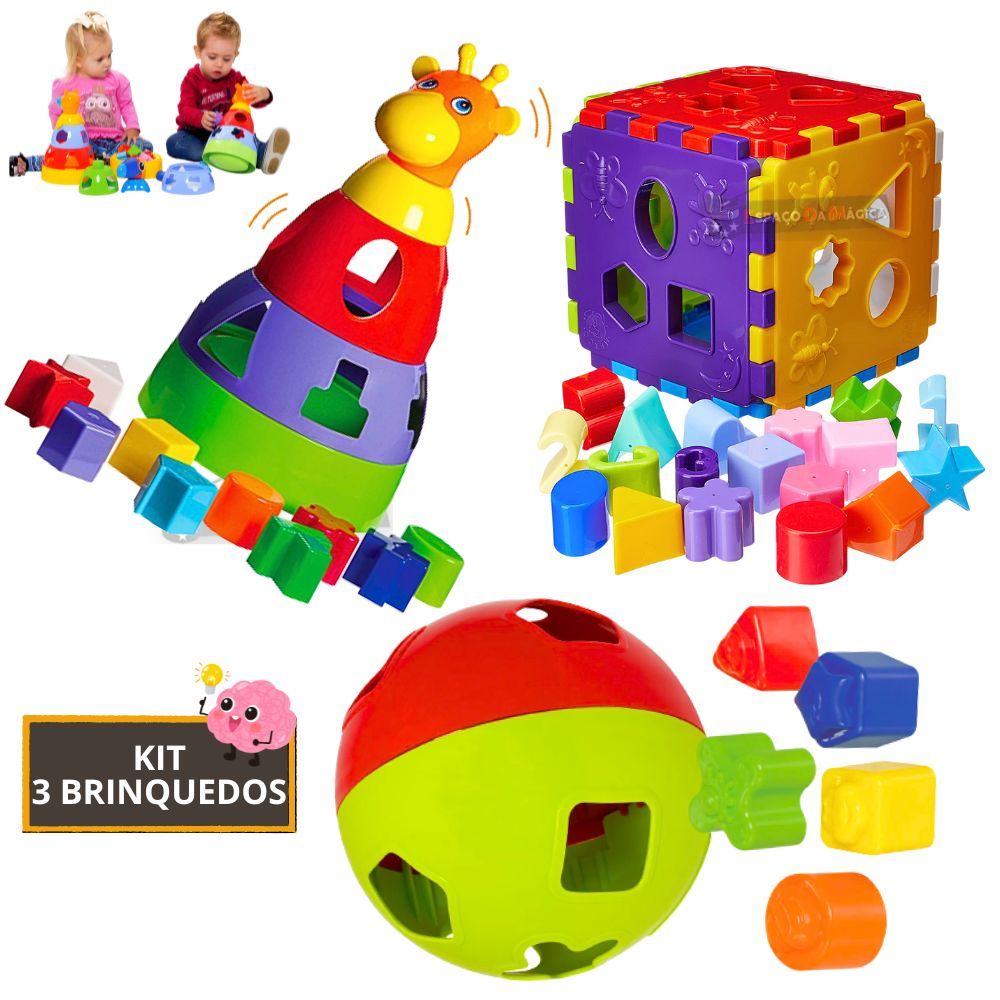Kit Brinquedo Educativo Didático Para Criança 1 a 3 Anos - Kit 3 Peças
