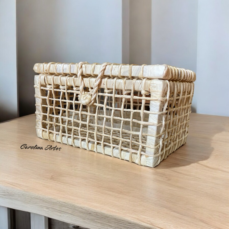 Cesta Bau Organizador Palha milho N2 28x20x16 em Oferta na Shopee