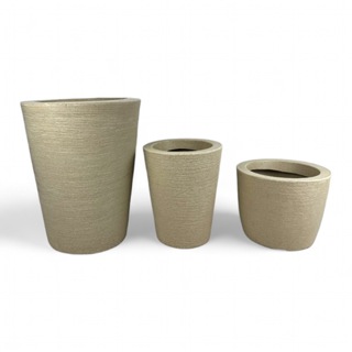 Kit 3 Vasos Texturizados Coluna Redonda Escovados Planta ou Flor Polietileno Nº1 Nº2 + Bojo Escovado Decorativo Jardim em Oferta na Shopee