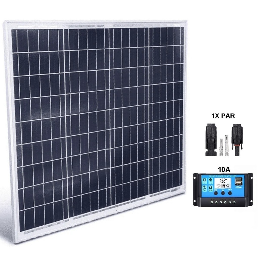 Painel Placa Solar Célula Fotovoltaica 70w Inmetro offgrid + controlador carga + MC4