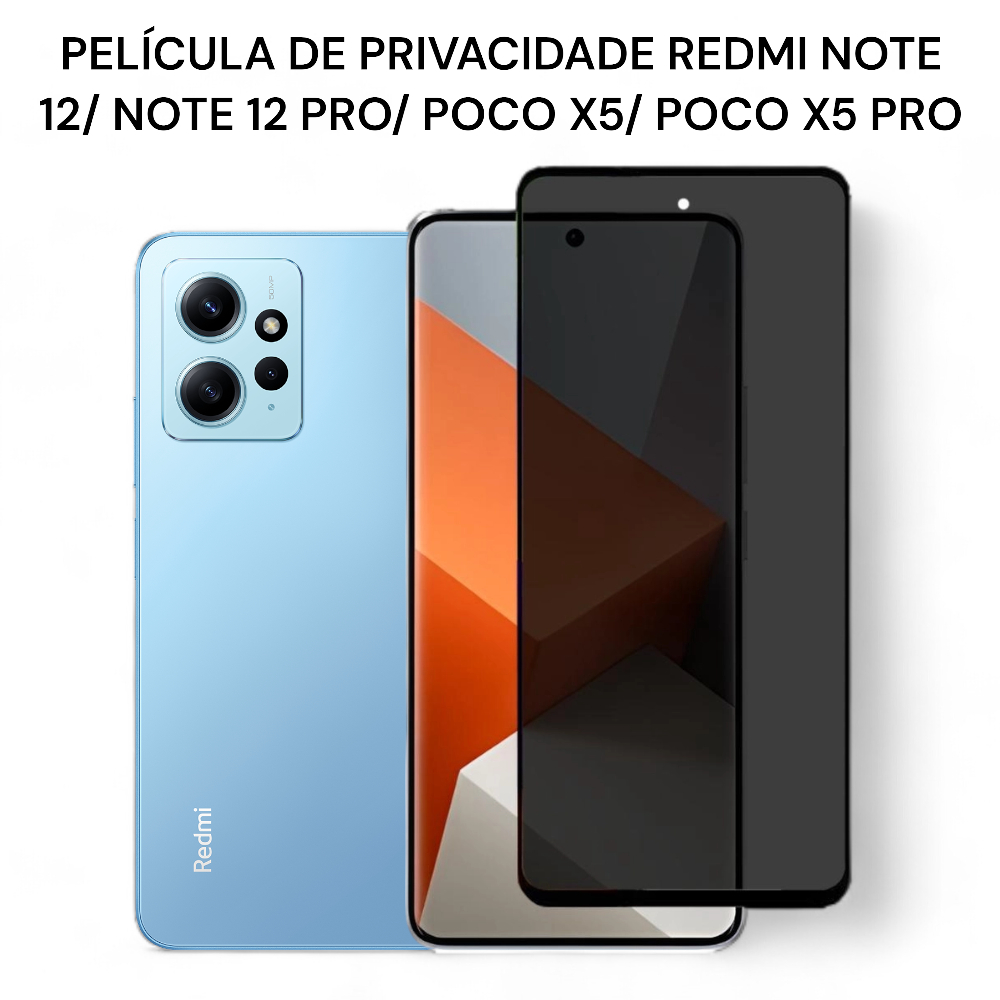 Película de Privacidade de Vidro Redmi ote 12/ Note 12 Pro/Plus/ Poco X5/ Poco X5 Pro