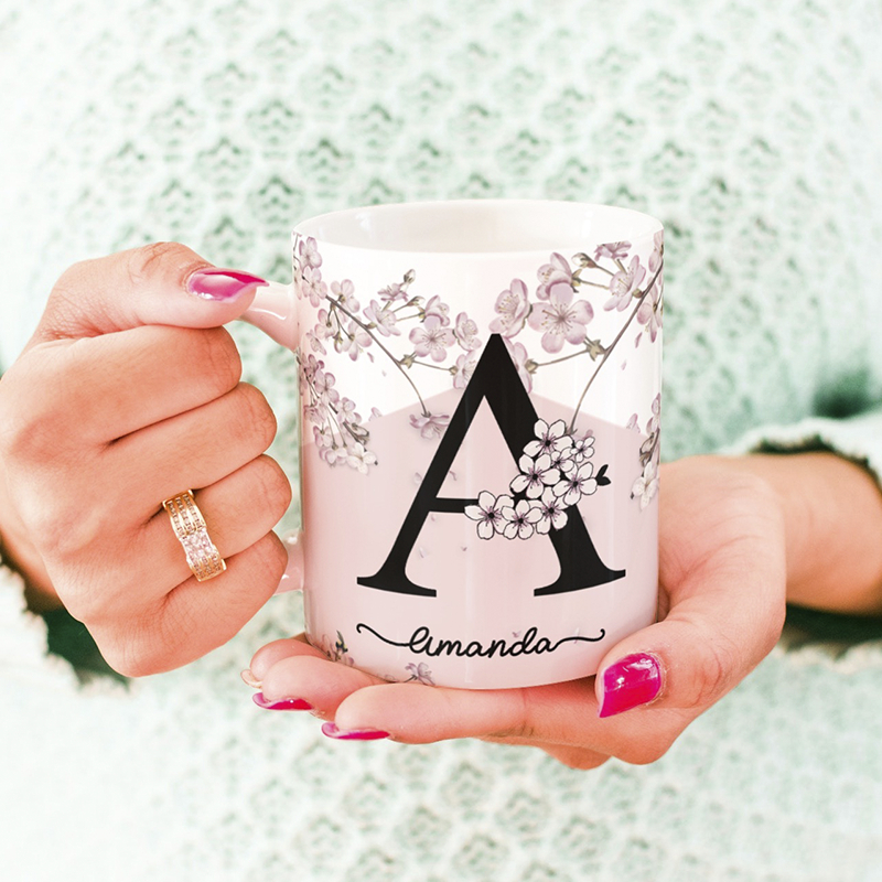 Kit 10 Canecas Personalizadas Nome Floral Cerejeira