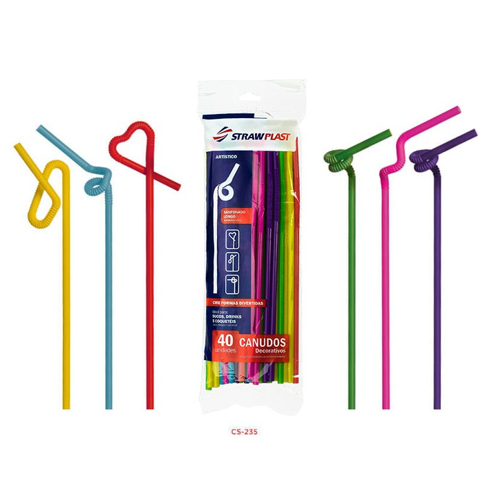 Canudo Decorativo Artístico colorido para festas baladas e bar com 40