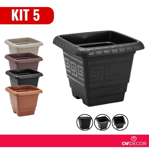 Kit 5 Vasos Plástico Reforçado 6 Litros Quadrado Para Flores Plantas Jardim Hortas em Oferta na Shopee