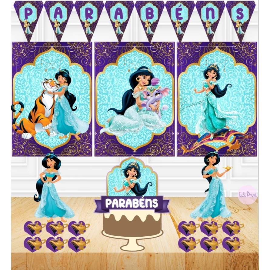 Kit só um bolinho Kit festa em casa PRINCESA JASMINE Kit personalizado para aniversário ou mesversário tema PRINCESAS