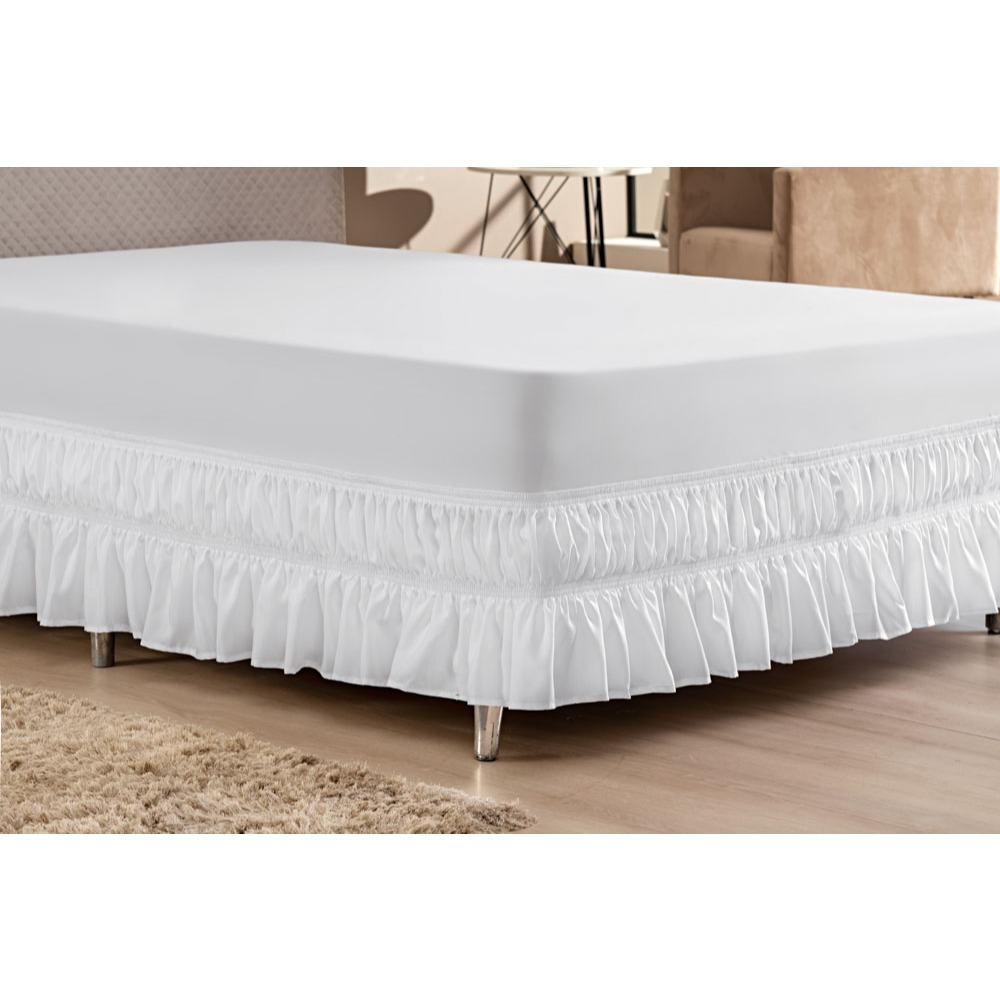 Saia para Cama Box Queen Size com 2 Elásticos Ajustáveis Micropercal 170 Fios Cama Baú