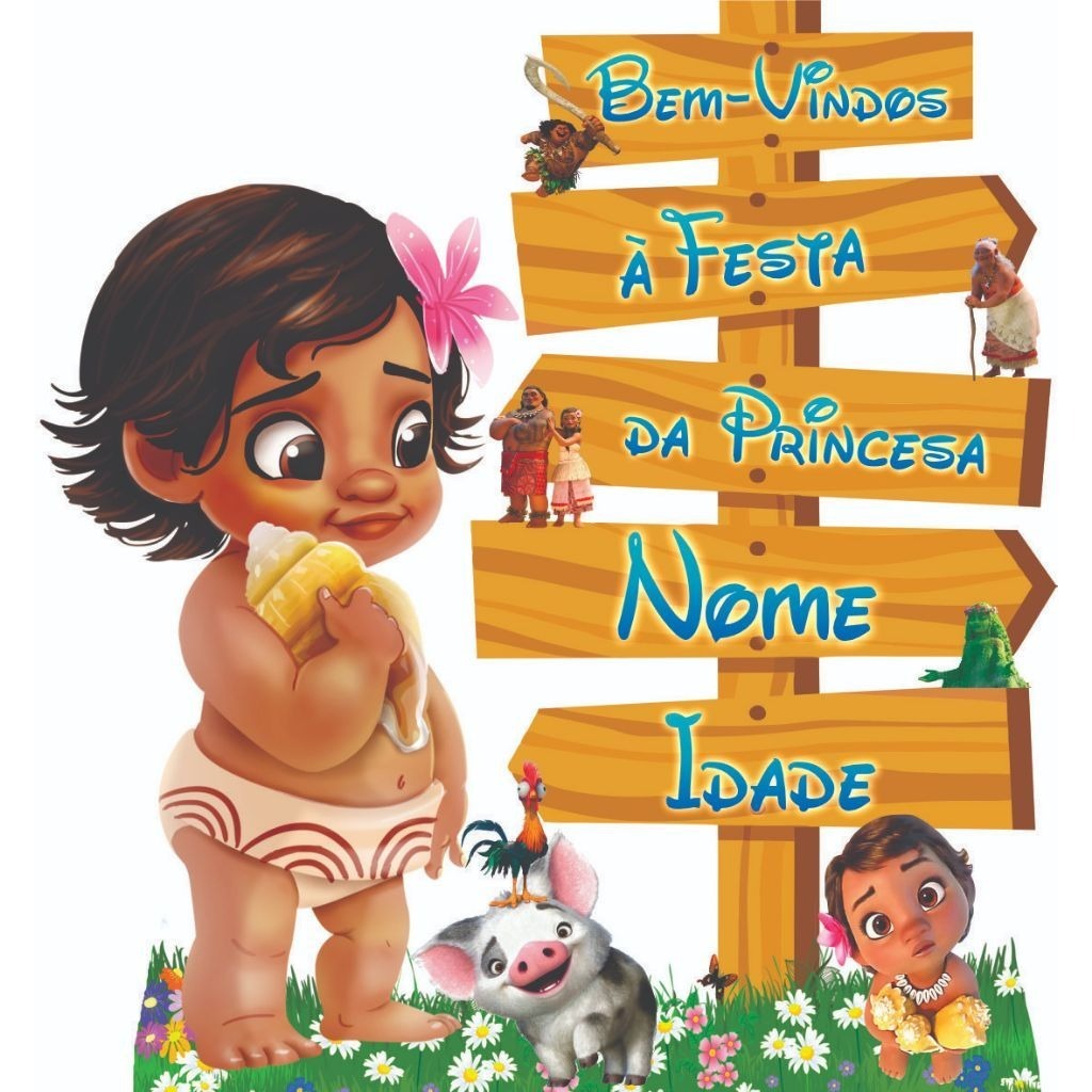 1 DISPLAY PLACA MOANA BABY PERSONALIZADA  MDF 3MM, decoração de festa