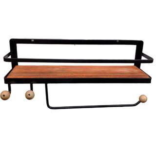 Prateleira  de parede 1 andar com 2 ganchos e porta papel toalha porta tempero em Oferta na Shopee