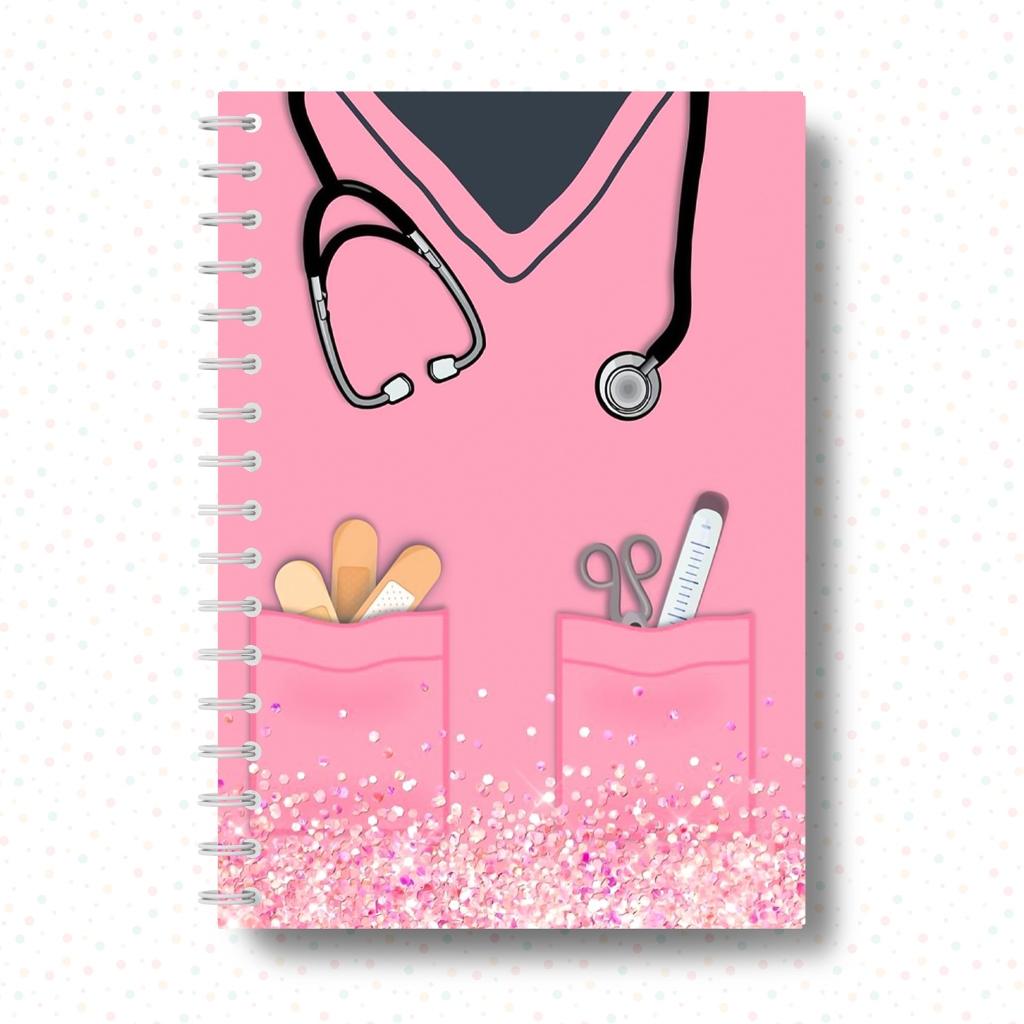 Caderno Guia Capa Dura Jaleco Rosa Formação Prática Técnico Enfermagem Manual de bolso