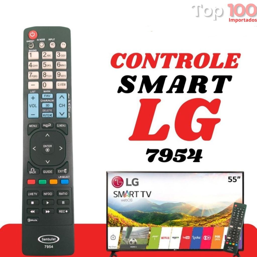 Controle Remoto LG Universal Compatível Com Smart Tv 4K LED LCD 32 40 43 50 55 65 Polegadas 7954