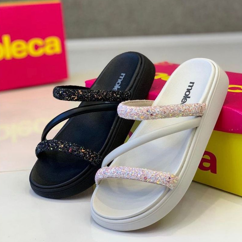 Papete Feminina Moleca Glitter Original 5469.121 Sandália Brilhosa Leve Confortável Antiderrapante