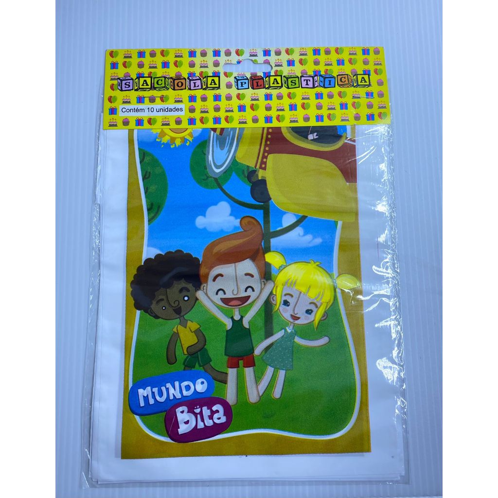 Sacolinha Plástica Surpresa Mundo Bita Festa Infantil Aniversário Lembrancinha Kit Doces
