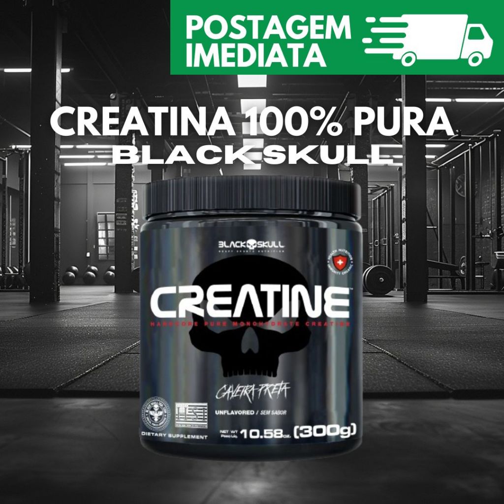 Creatina Monohidratada Black Skull 300g Pura Original Alta Qualidade