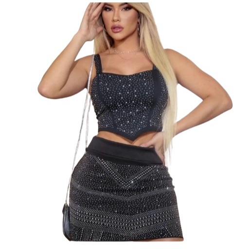 Blusa Cropped Com Brilho Pedraria Alcinha Com Bojo