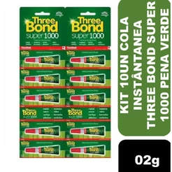 Kit 10un Cola instantânea 2g Three Bond super 1000 Pena Verde