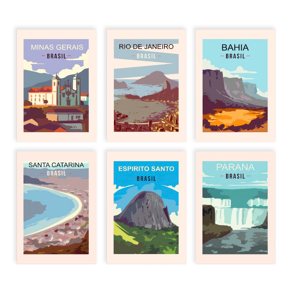 Posters Decorativos Estados do Brasil Minas Rio Bahia Para Goias Decoração Quarto Sala