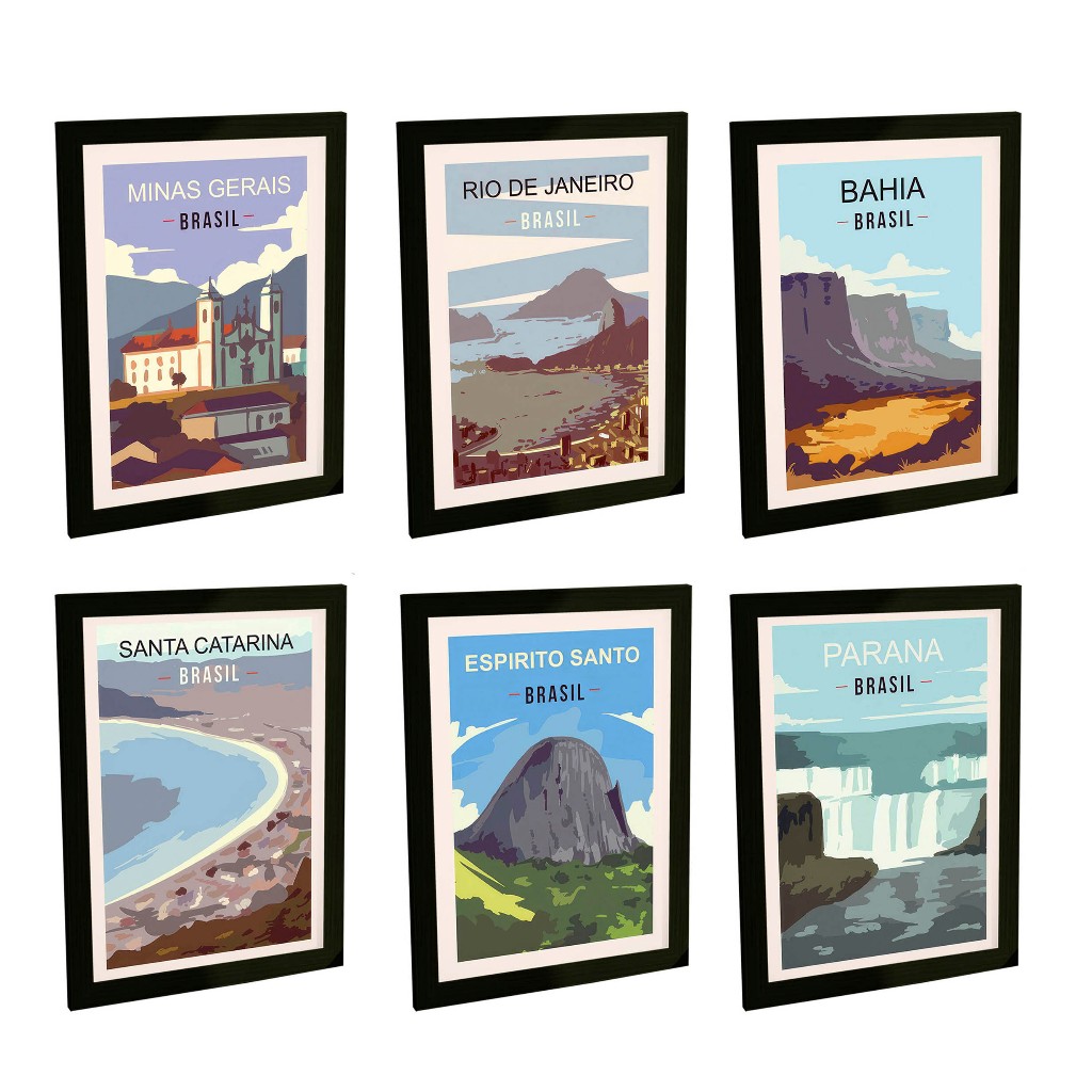 Quadros Decorativos Estados do Brasil Minas Rio Bahia Para Goias Decoração Quarto Sala