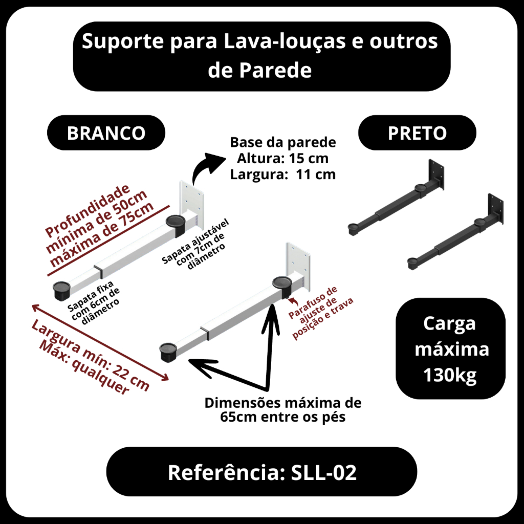 SUPORTE DE PARADE FIXO OU REGULAVEL PARA LAVA-LOUÇAS, FRIGOBARES, ADEGAS MICRO ONDAS MINI GELADEIRAS ENTRE OUTROS — imagem 2 de 2