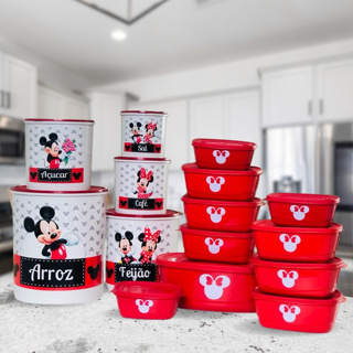 Kit de potes para mantimentos 5 peças Minnie - jogo com 10 potes para cozinha em Oferta na Shopee