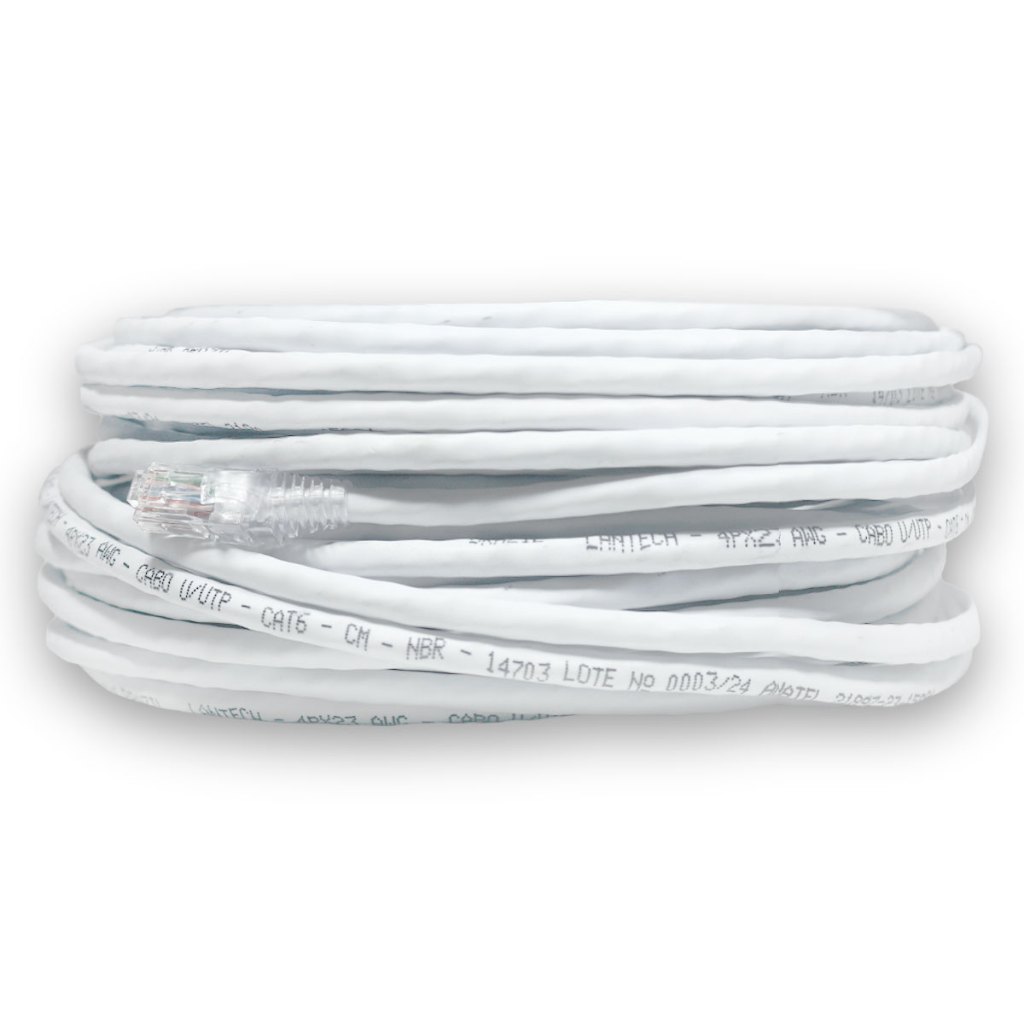 Cabo de Rede Branco 30m 30 Metros Crimpado CAT6 100% Cobre LAN Internet Gigabit CFTV Pronto Testado