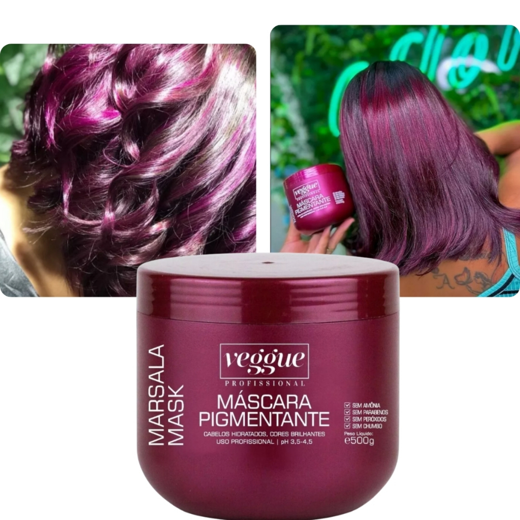 Máscara Matizadora Capilar Tonalizante Marsala Veggue 500g em Oferta na Shopee