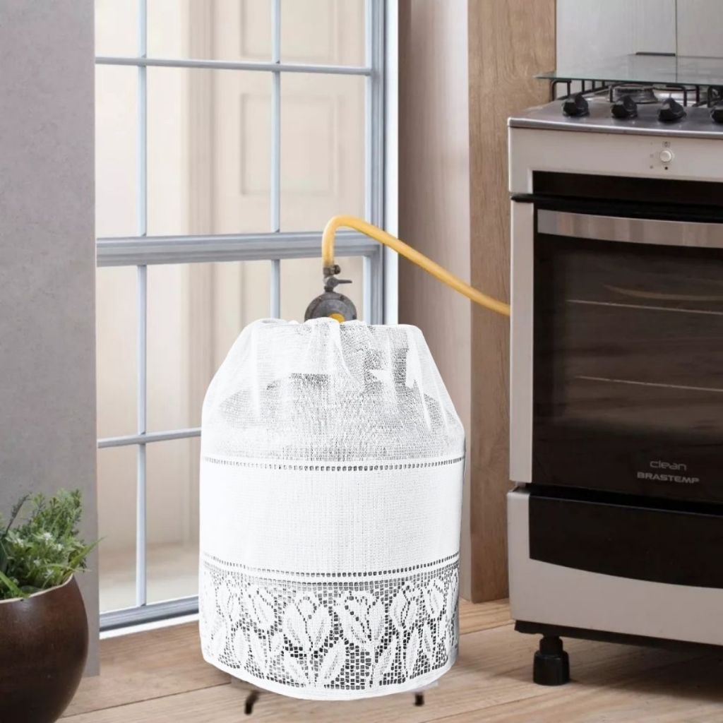 Capa Para Botijão De Gás Cozinha 13Kg - Universal Decoração Renda Tulipa