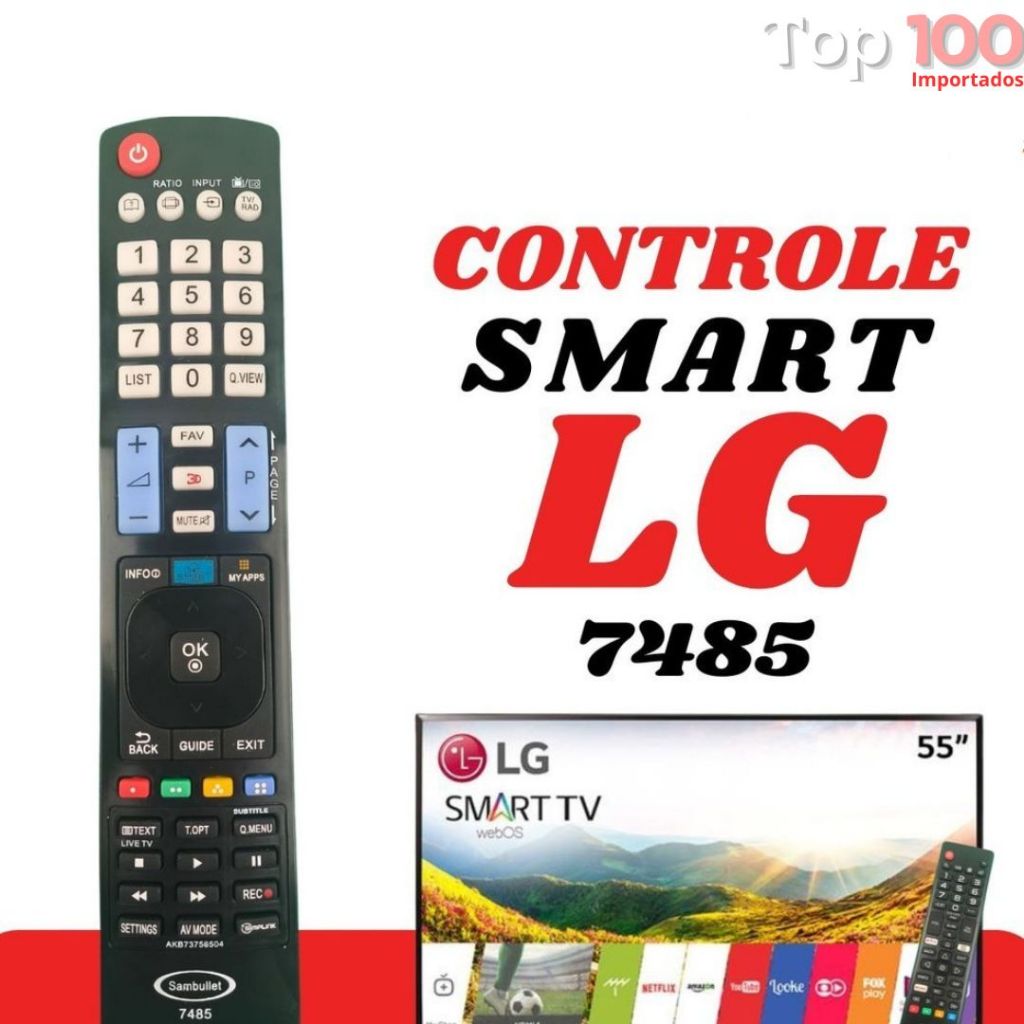 Controle Remoto LG Universal Compatível Com Smart Tv 4K LED LCD 32 40 43 50 55 65 Polegadas 7485