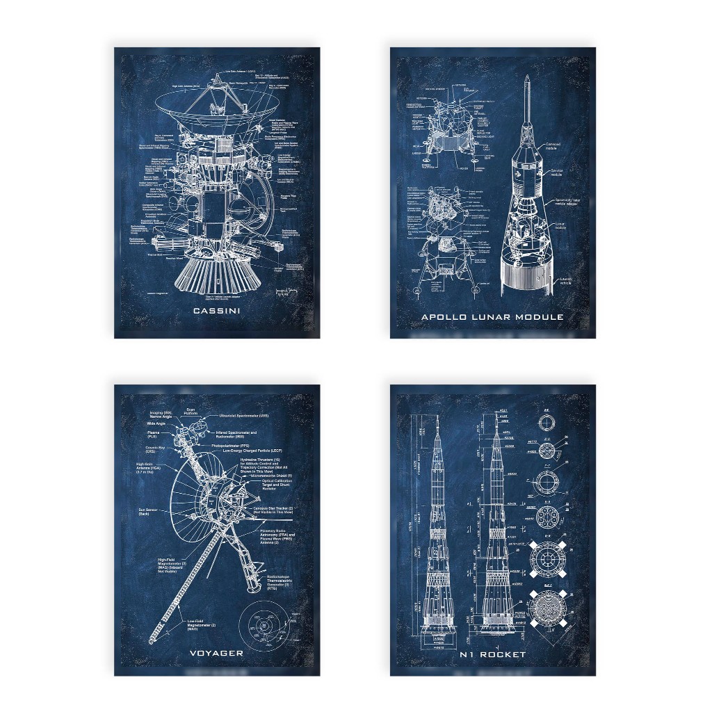 Posters Decorativos Naves Espaciais Voyager Apollo Cassini N1 Astronomia Decoração Quarto Sala