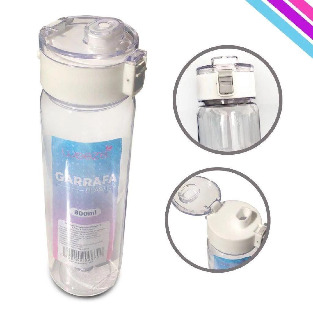 Garrafa Água Plástico Squeeze Transparente Tampa 800ml-F5173