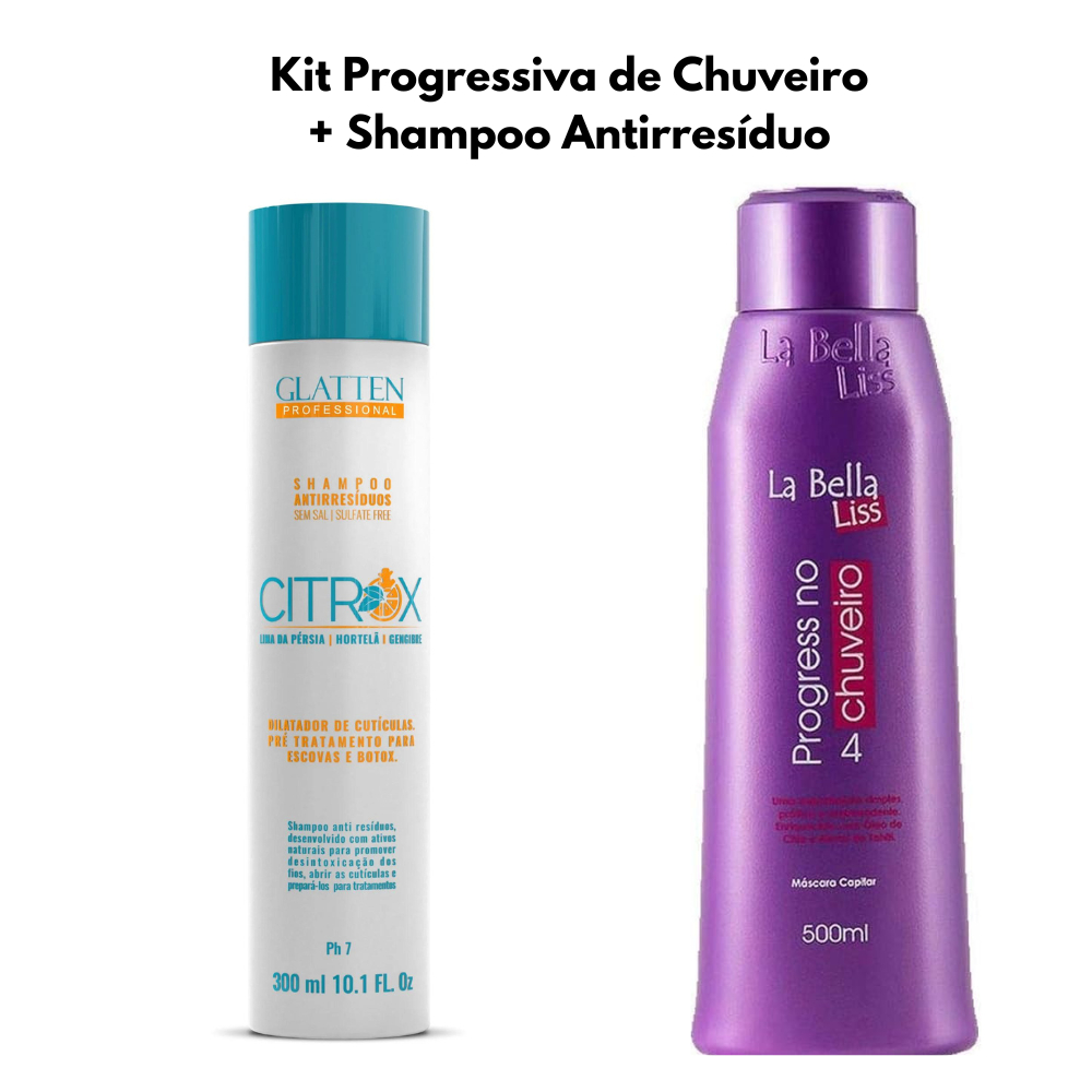 Kit Progressiva La bella Liss S/ Formol + Shampoo Antirresiduos 300ml Glatten
