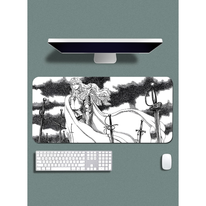 Mouse Pad Gamer p/ Destktop Borda Costurada Estampas Eclipse Espadachim Negro Premium
