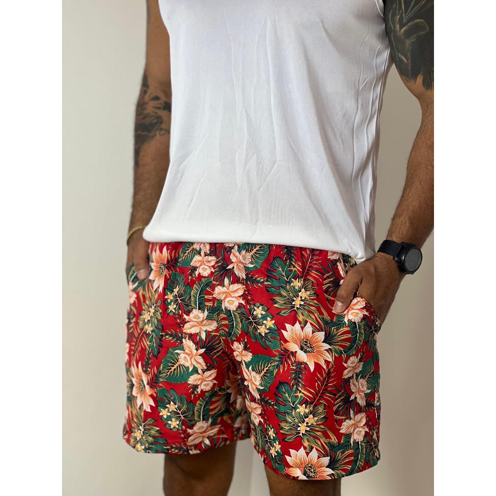Kit com 5 Shorts Estampado Bermuda Passeio Praia Surf Piscina Esporte Academia Básico Praia Verão