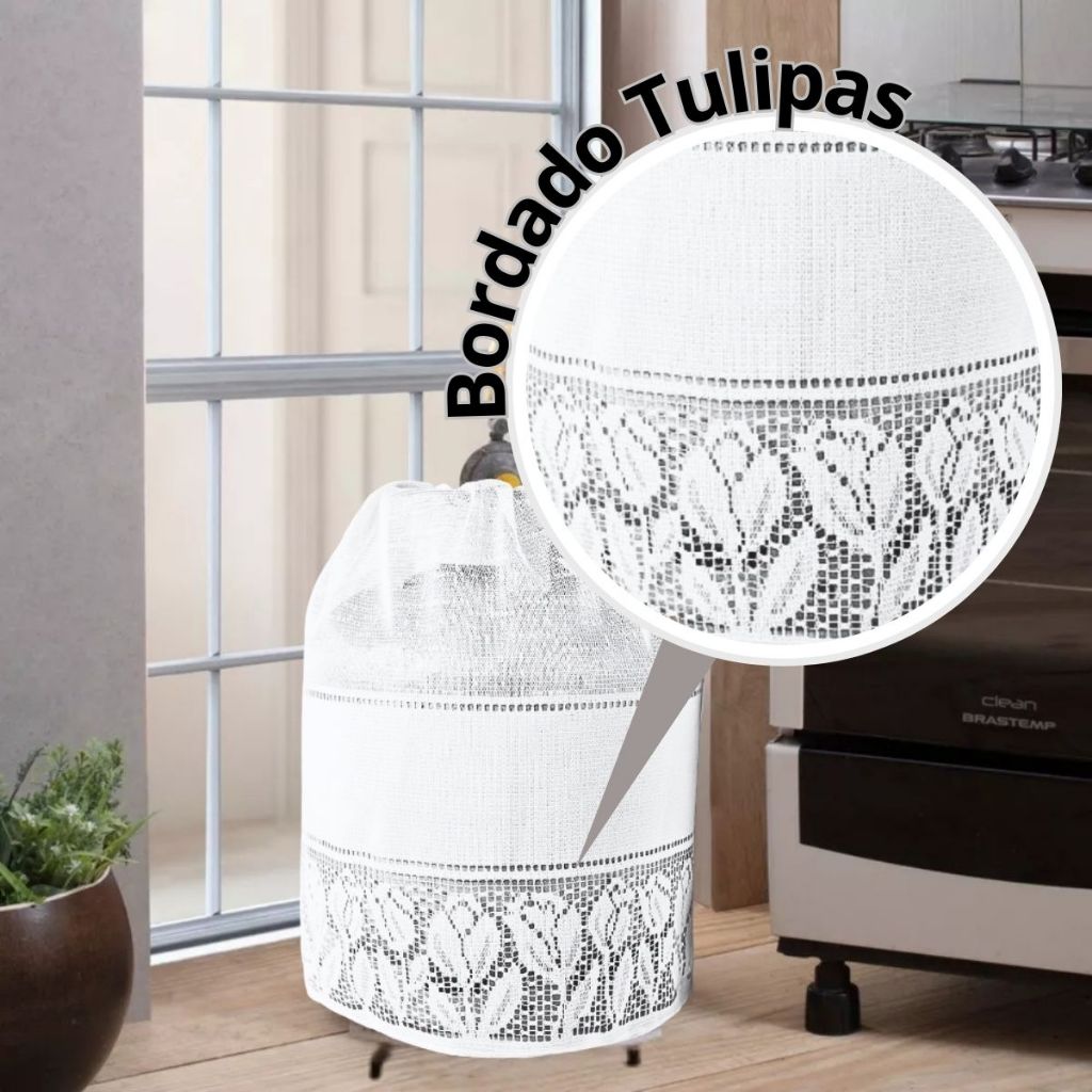 Capa Botijão De Gás Cozinha 13Kg Renda Bordado Tulipa Padrão Universal