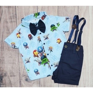 Conjunto Menino Infantil Linha Premium Vingadores Baby + Bermuda