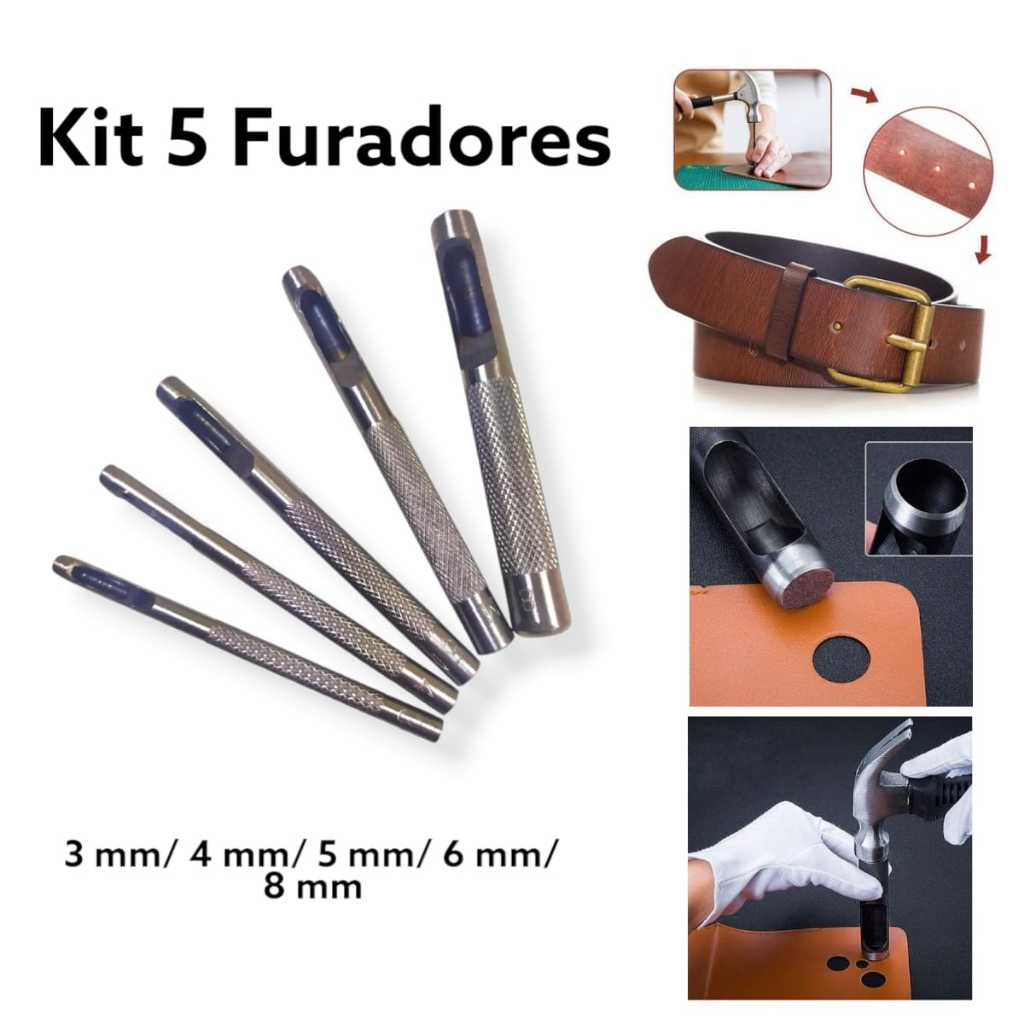 Kit 5 Vazador Furador  De Couro Perfurador Papel Borracha Feltro Promoção