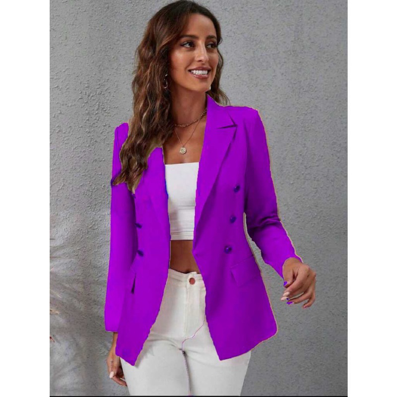MINISHOP Blazer pescoço de lapela trespassado feminino casaquinho max alfaiataria social com botãoacinturadotend~encias