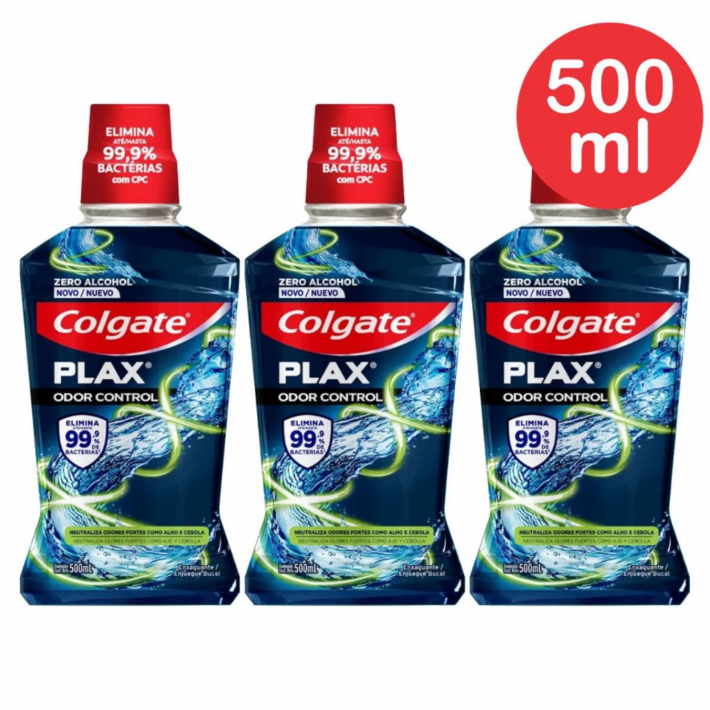 Kit 3 Enxaguante Bucal Colgate Plax Odor Control 500ml