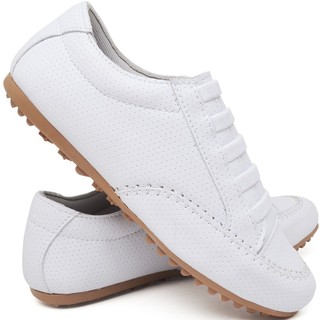 Sapato Mocassim Feminino com Elástico em Couro Branco
