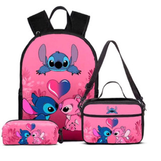 MOCHILA.stitch&angel.kit+mochila+lancheira.térmica+estojo