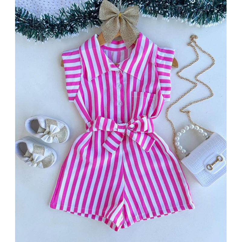 Macaquinho feminino infantil macaquinho listrado 2-10 anos em Oferta na Shopee