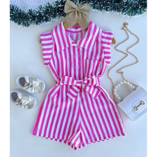 Macaquinho feminino infantil macaquinho listrado 2-10 anos em Oferta na Shopee