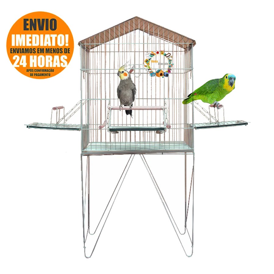 Viveiro Triplex Para Papagaio Maritaca Calopsita Aves Mansas Pet Gaiola Grande Com Pés Removíveis Aberta Para Louro