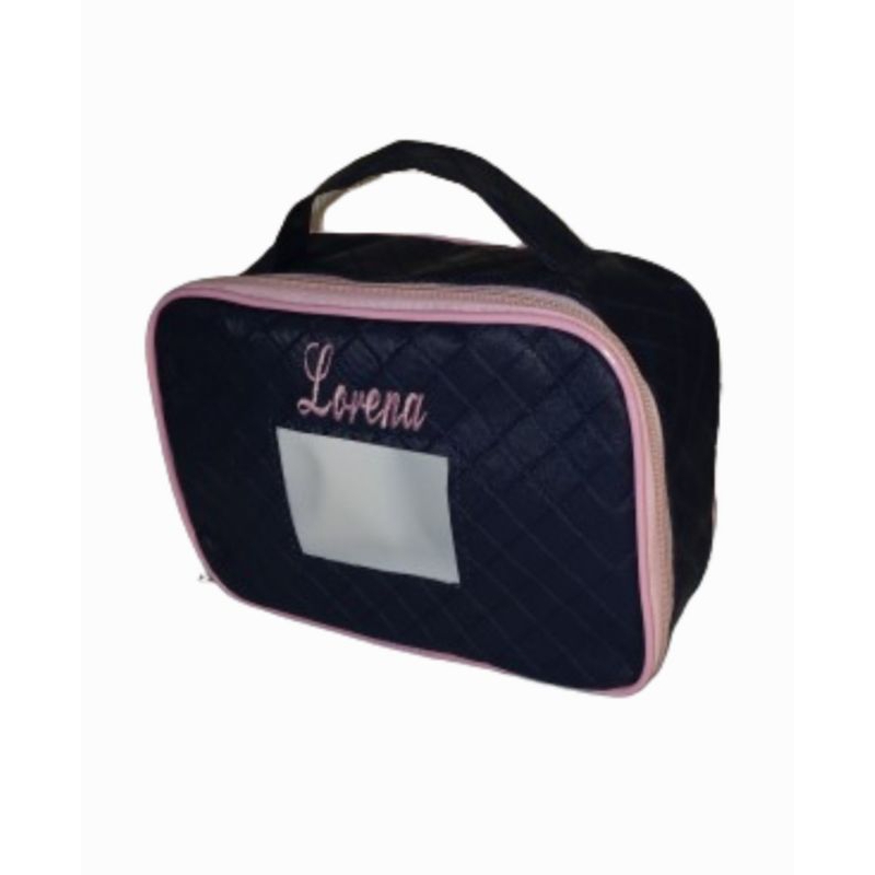 Porta fralda e Lenço Umedecido Personalizado/ azul marinho com rosa