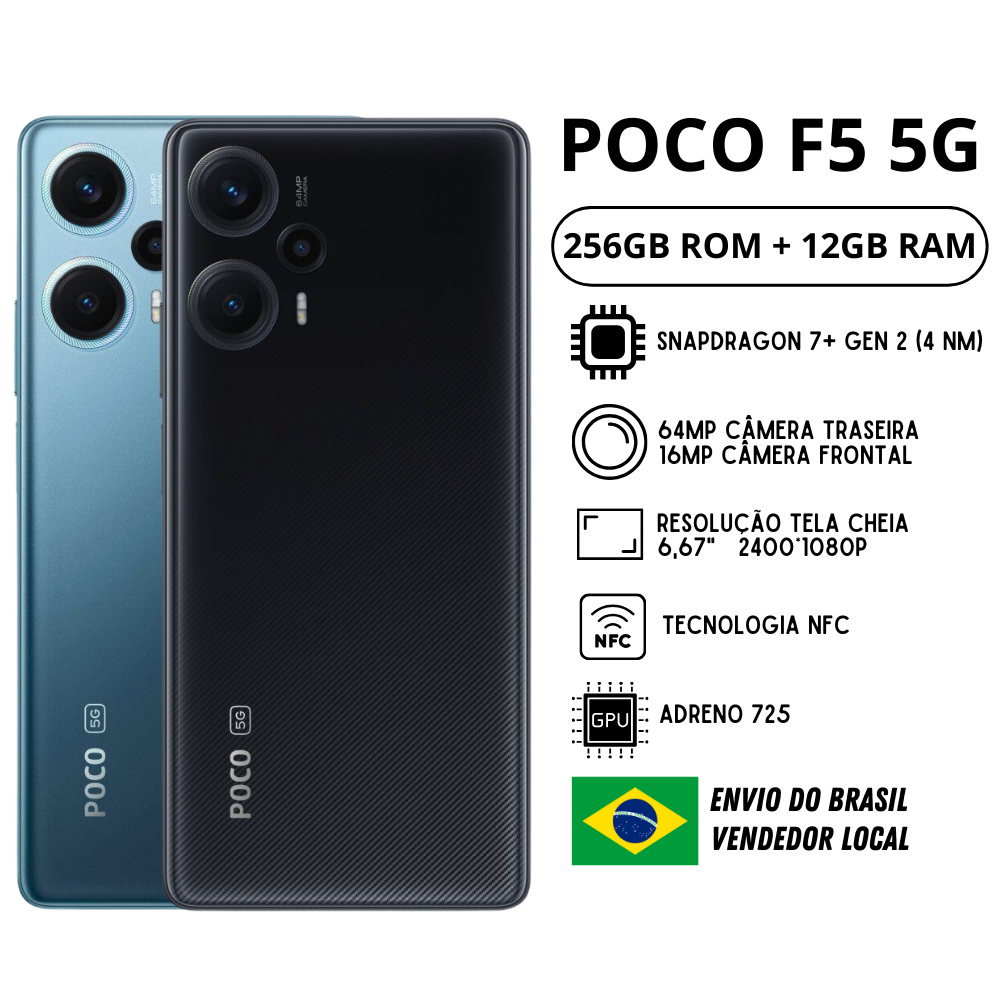 Celular Xiaomi Poco F5 5G 256GB / 12GB Preto RAM Versão Global