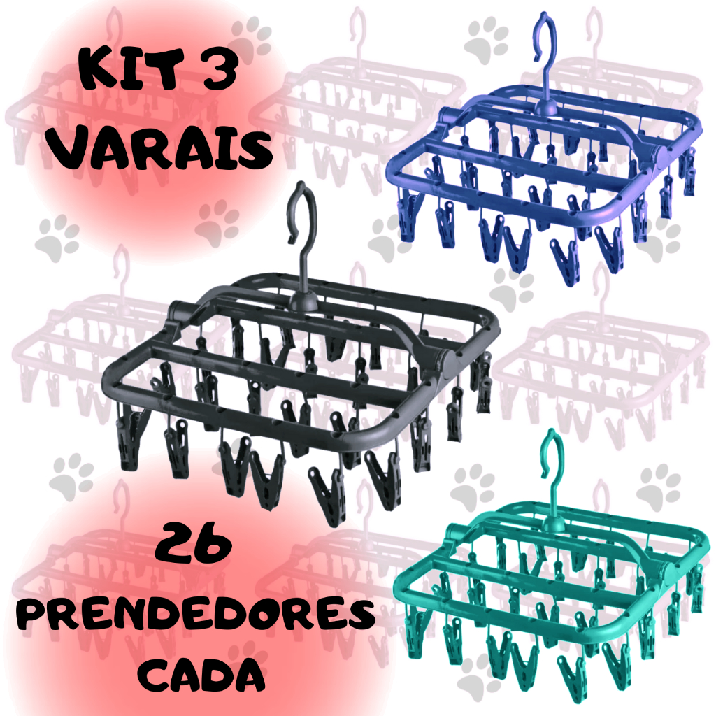 Varal Roupas Íntimas 3 Un Retrátil 26 Prendedores Varal de Calcinhas Meias Cuecas Lavanderia em Oferta na Shopee