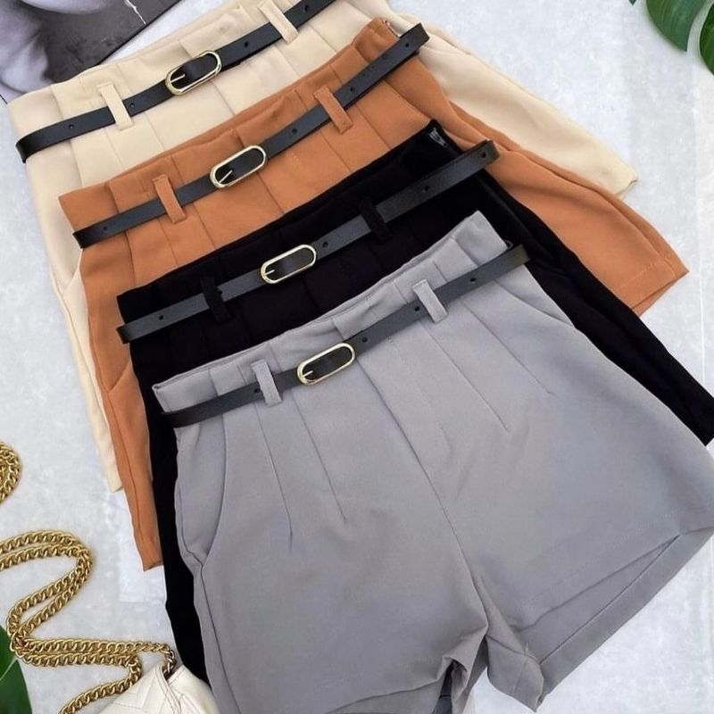 SHORT ALFAIATARIA FEMININO ZARA COM BOLSOS CINTURA ALTA COM CINTO ZÍPER NA LATERAL