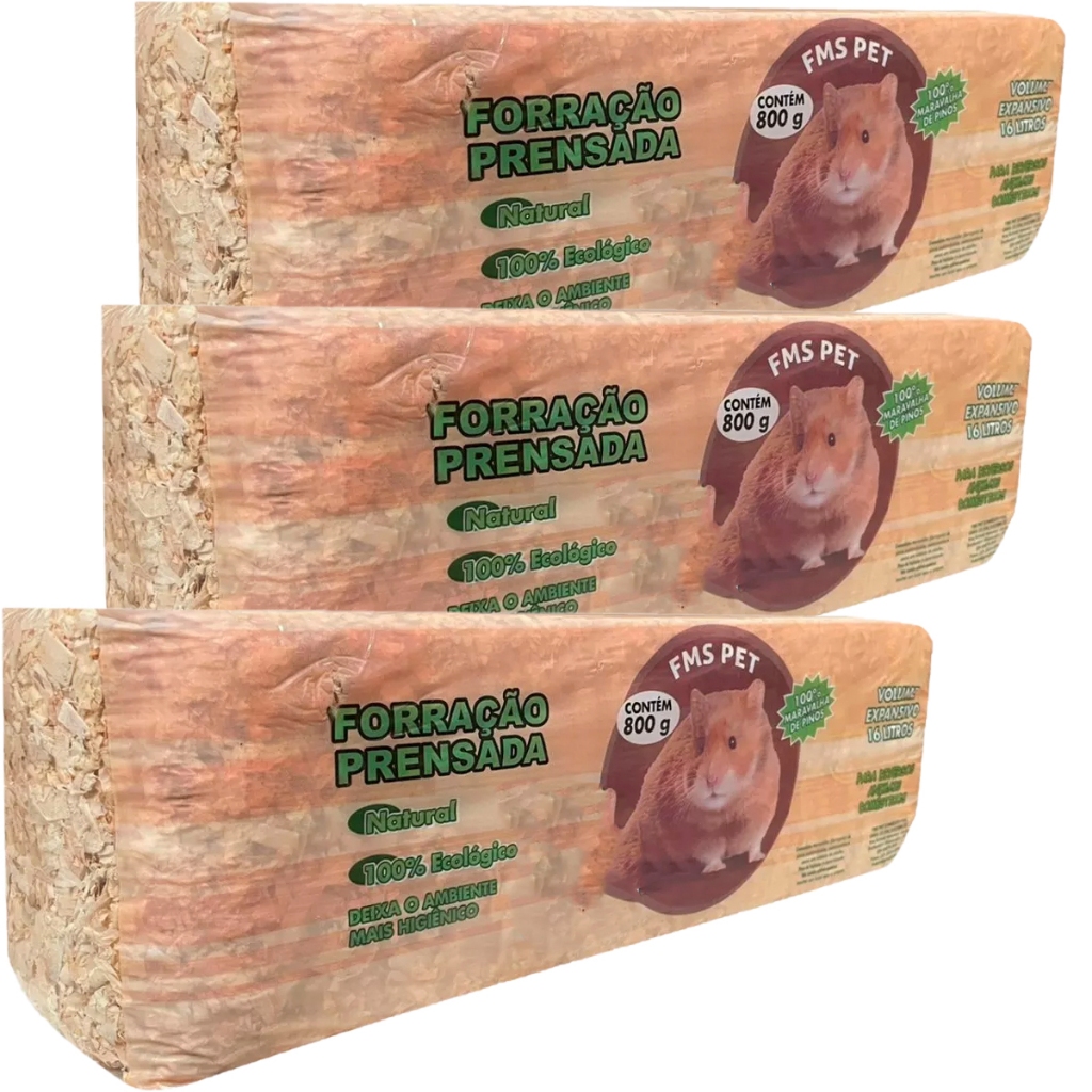 3 Serragem Maravalha Prensada 800g Para Roedor Pássaro Equino
