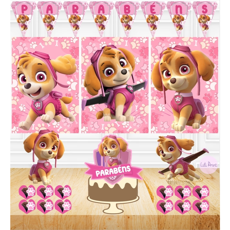 Kit só um bolinho Kit festa em casa SKYE PATRULHA CANINA Kit personalizado para aniversário ou mesversário tema