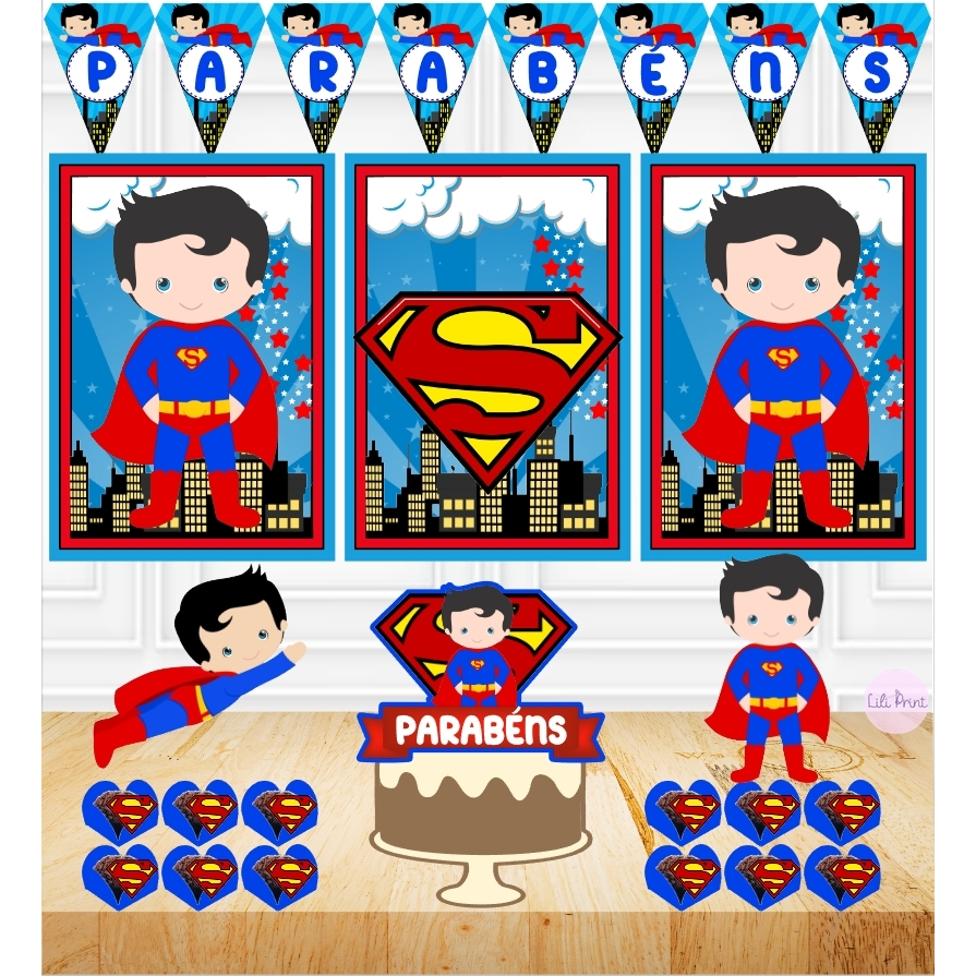 Kit só um bolinho Kit festa em casa SUPER MAN BABY Kit personalizado para aniversário ou mesversário tema SUPER MAN CUTE