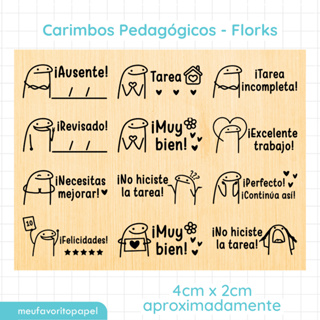 Carimbo Pedagógico ESPANHOL Flork Meme - Carimbo Escolar Infantil para Professores 4cm em Oferta na Shopee